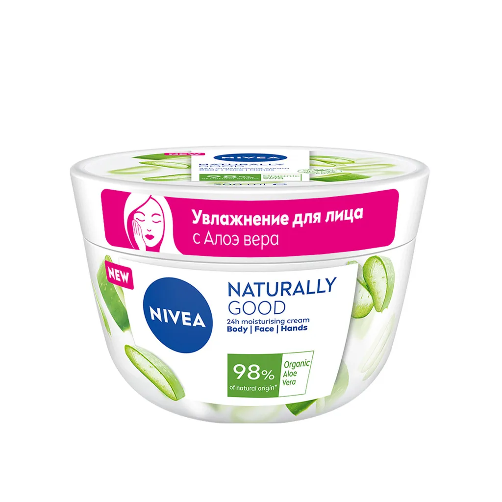 Nivea Naturally Good Крем увлажняющий с Алоэ вера, крем, для лица, рук и тела, 200 мл, 1 шт.