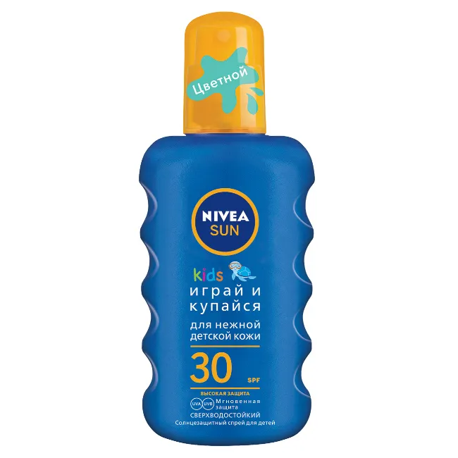 Nivea Sun Спрей детский солнцезащитный Играй и купайся SPF30, спрей, цветной, 200 мл, 1 шт.