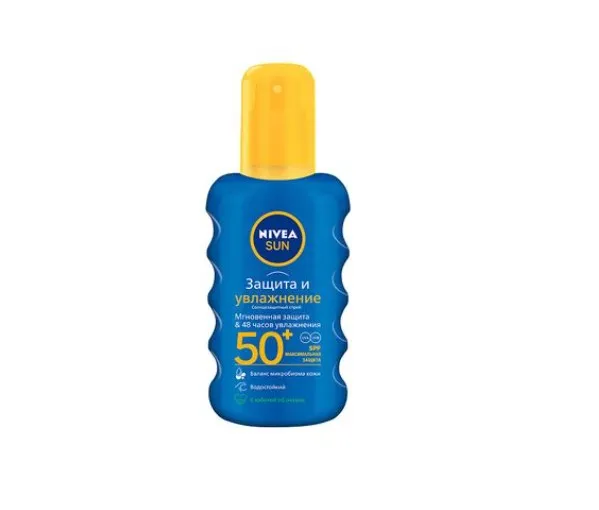 Nivea Sun Защита и увлажнение водостойкий спрей SPF50+, спрей, 200 мл, 1 шт.