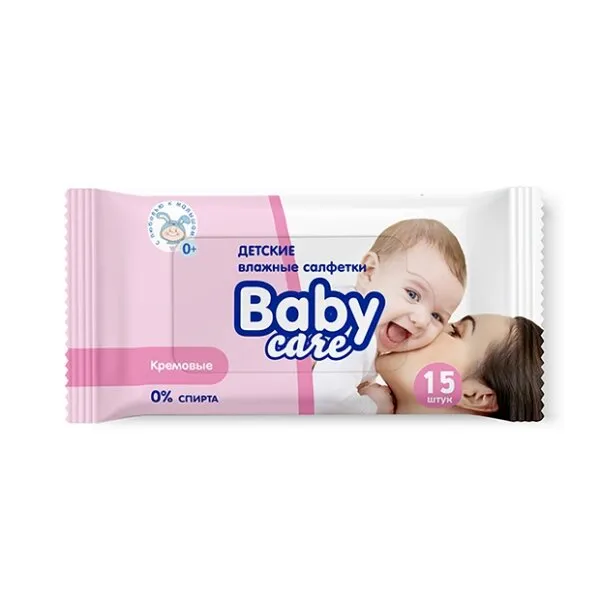 Baby Care Влажные салфетки для детской гигиены кремовые, 15 шт.