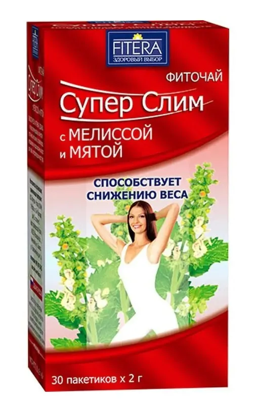 Супер Слим Фиточай, фиточай, с мелиссой и мятой, 2 г, 30 шт.