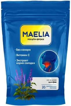 Maelia Мульти-Бронх Шалфей и лайм, пастилки, без сахара, 20 шт.