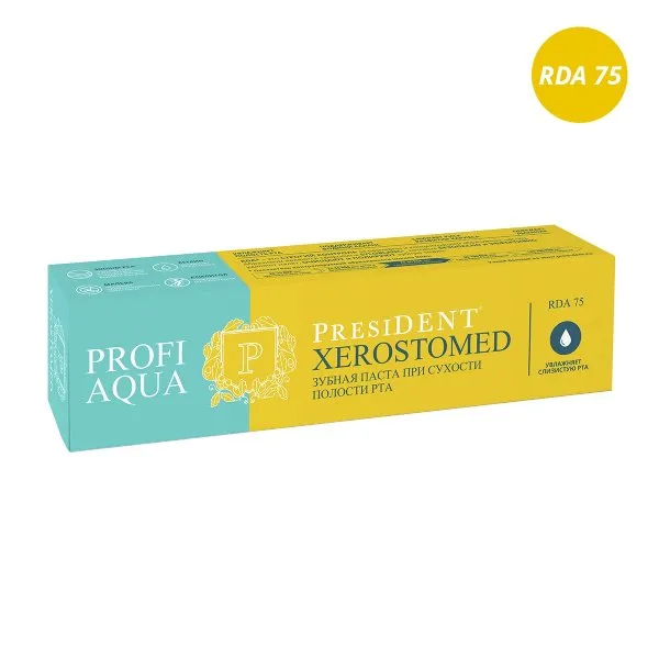 PresiDent Profi Aqua Xerostomed Зубная паста 75 RDA, без фтора, паста зубная, при сухости полости рта, 50 мл, 1 шт.