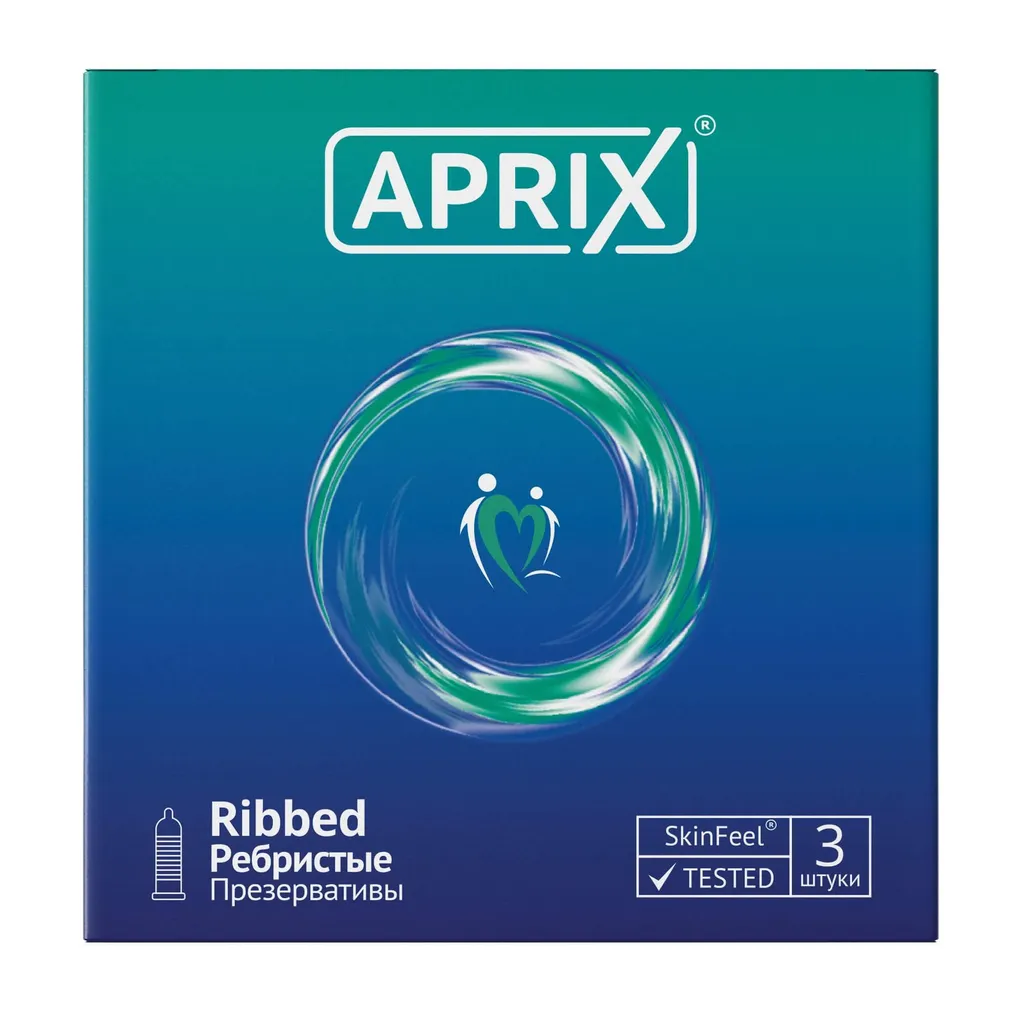 Презервативы Aprix Ribbed, презерватив, ребристые, 3 шт.