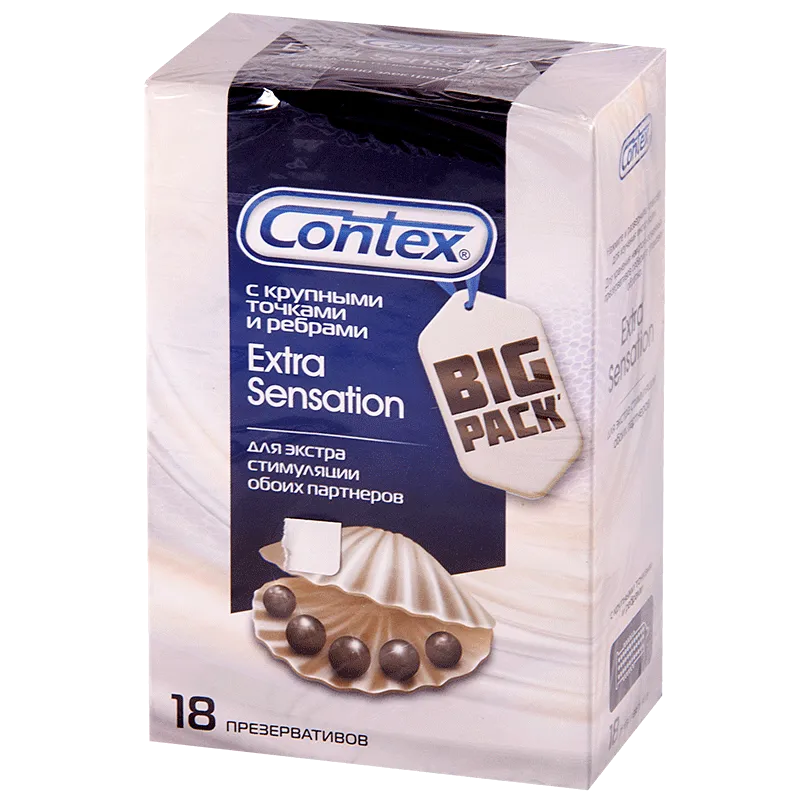 Презервативы Contex Extra sensation, презерватив, с крупными точками и ребрами, 18 шт.