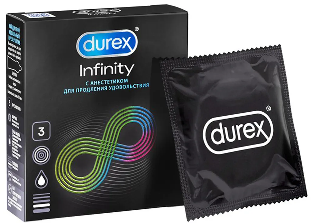 Презервативы Durex Infinity, презерватив, с анестетиком гладкие, 3 шт.