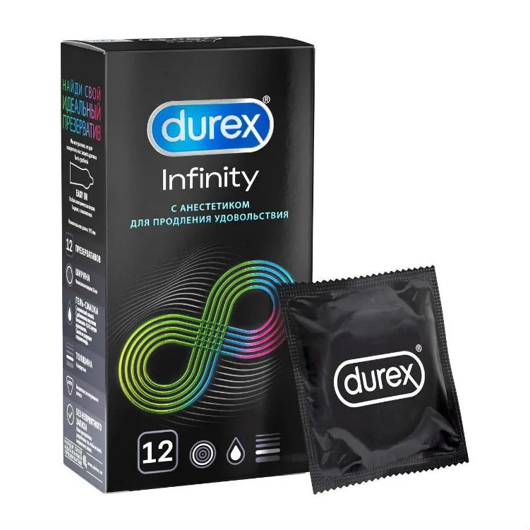 Презервативы Durex Infinity, презерватив, с анестетиком гладкие, 12 шт.