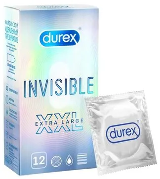 Презервативы Durex Invisible XXL, презерватив, 12 шт.