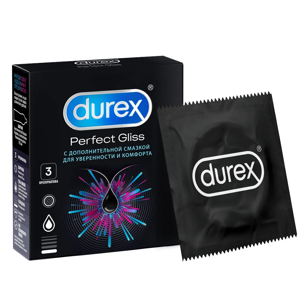 Презервативы Durex Perfect Gliss из натурального латекса, презерватив, 3 шт.