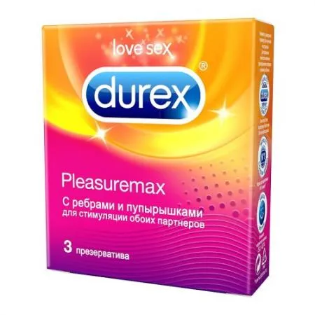 Презервативы Durex Pleasuremax, презерватив, с ребрами и пупырышками, 3 шт.