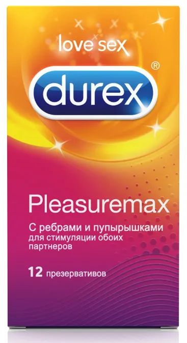 Презервативы Durex Pleasuremax, презерватив, с ребрами и пупырышками, 12 шт.