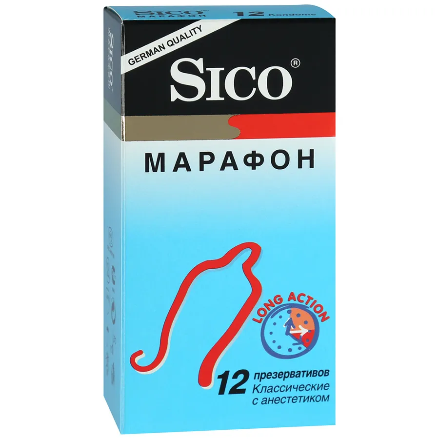 Презервативы Sico Марафон, презерватив, классический с анестетиком, 12 шт.