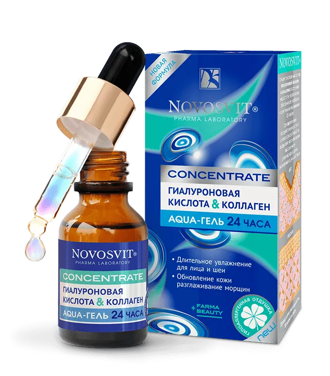 Novosvit Concentrate Aqua-гель 24 часа Гиалуроновая кислота и коллаген, гель косметический, для лица, 25 мл, 1 шт.