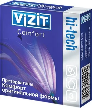 Презервативы Vizit Hi-Tech Comfort, презерватив, специальной формы, 3 шт.