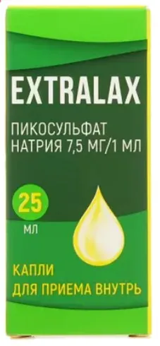 Extralax Пикосульфат натрия, 7.5 мг/мл, капли для приема внутрь, 25 мл, 1 шт.