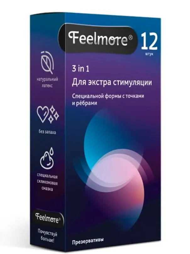 Feelmore Презервативы 3 в 1 Для экстра стимуляции, презерватив, 12 шт.