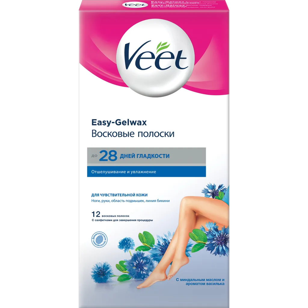 Veet Easy-Gelwax Полоски восковые для чувствительной кожи, полоски восковые, 12 шт.