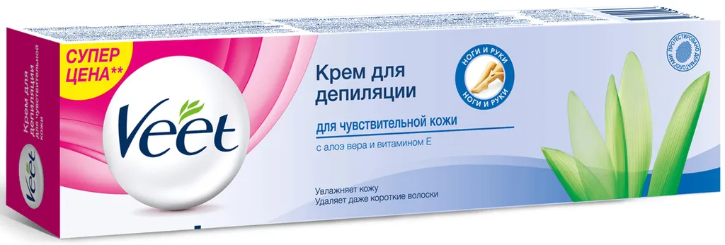 Veet крем для депиляции для чувствительной кожи, крем, с алоэ вера и витамином E, 100 мл, 1 шт.