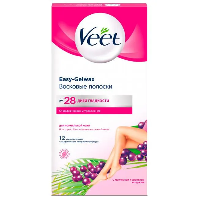 Veet Полоски восковые для нормальной кожи, полоски восковые, 12 шт.