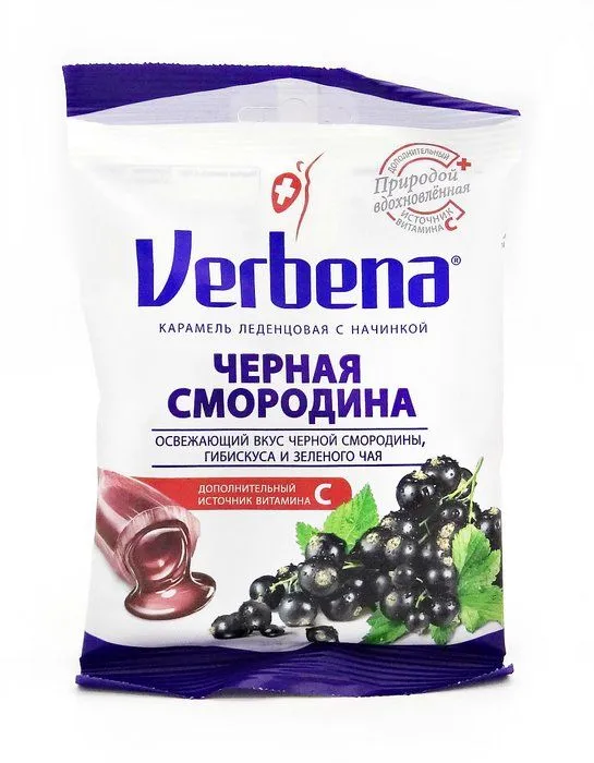 Verbena Черная смородина карамель с начинкой, леденцы, 60 г, 1 шт.