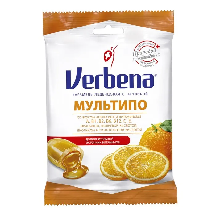 Verbena Мультипо карамель с начинкой, леденцы, 60 г, 1 шт.