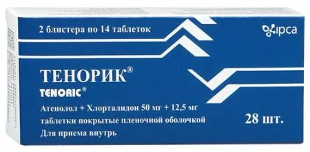 Тенорик, 50 мг+12.5 мг, таблетки, покрытые пленочной оболочкой, 28 шт.