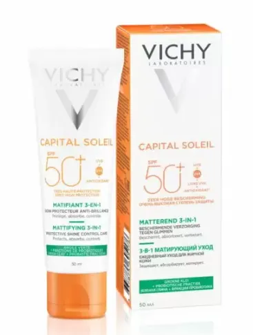 Vichy Capital Soleil Уход матирующий 3 в 1 SPF50+, для жирной и проблемной кожи, 50 мл, 1 шт.