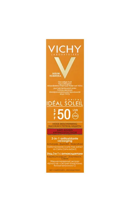 Vichy Capital Ideal Soleil уход антивозрастной 3в1 SPF50, с антиоксидантами, 50 мл, 1 шт.