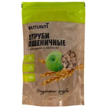 Butunti Отруби хрустящие пшеничные с кальцием и яблоком, отруби, 100 г, 1 шт.