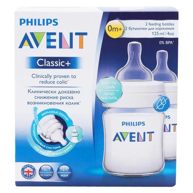 Бутылочка Philips AVENT Classic+ полипропиленовая, SCF680/27, 125мл, арт. 8148, 2 шт.