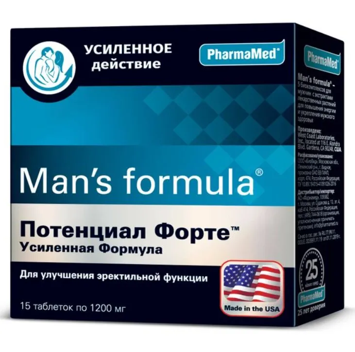 Man's formula Потенциал Форте Усиленная формула, 1200 мг, таблетки, 15 шт.