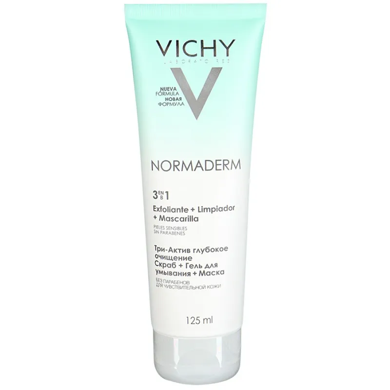 Vichy Normaderm Три-Актив глубокое очищение гель + скраб + маска, гель, 125 мл, 1 шт.