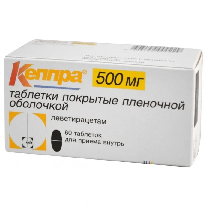 Кеппра, 500 мг, таблетки, покрытые пленочной оболочкой, 60 шт.