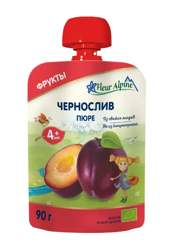 Fleur Alpine Органик Пюре чернослив, для детей с 4 месяцев, пюре, 90 г, 1 шт.