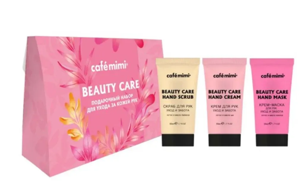 Cafe mimi Набор Beauty Care для ухода за кожей рук, Крем для рук 50мл+Крем-маска для рук 50мл+Скраб для рук 50мл, 1 шт.