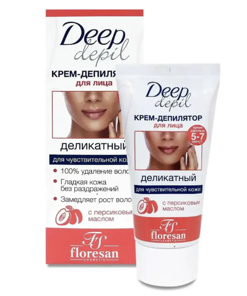 Floresan Deep Depil Крем-депилятор деликатный для лица, арт. Ф126, крем, с персиковым маслом, 50 мл, 1 шт.