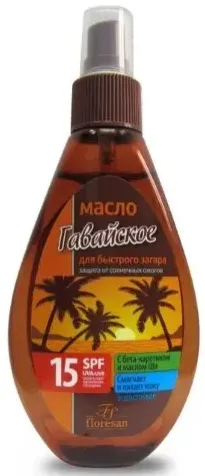 Floresan Масло для быстрого загара Гавайское, SPF15, спрей, с маслом Ши и бета-каротина, 160 мл, 1 шт.