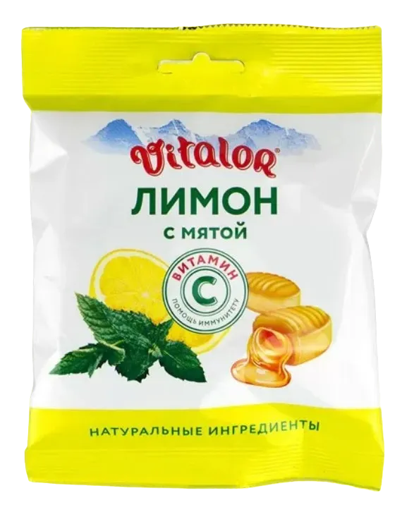 Vitalor леденцы Лимон Мята, леденцы, с витамином С, 60 г, 1 шт.