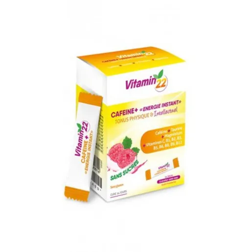 Vitamin 22 Кофеин плюс, 2302 мг, порошок, со вкусом малины, 14 шт.