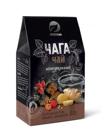 Чага чай натуральный, фиточай, с имбирем и шиповником, 80 г, 1 шт.