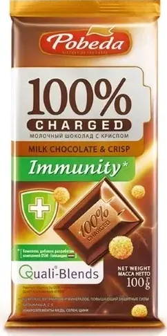 Чаржед шоколад молочный с криспом Immunity, 100 г, 1 шт.