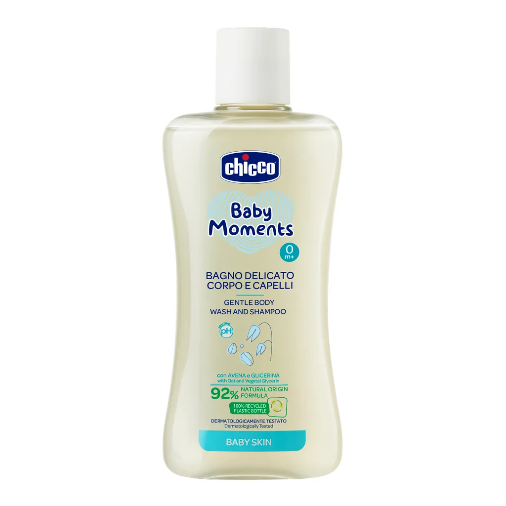 Chicco Baby moments Пена для тела и волос Нежная, для детей с рождения, пена для ванн, 200 мл, 1 шт.