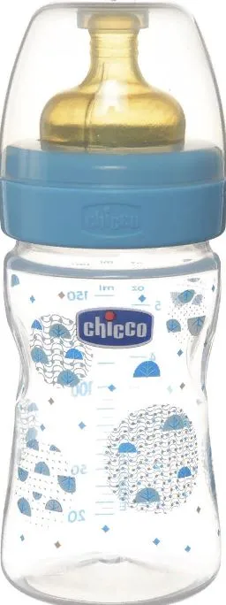 Chicco бутылочка Well-Being Boy 0м+, арт. 5001, с рисунком, в ассортименте, с латексной соской, 150 мл, 1 шт.