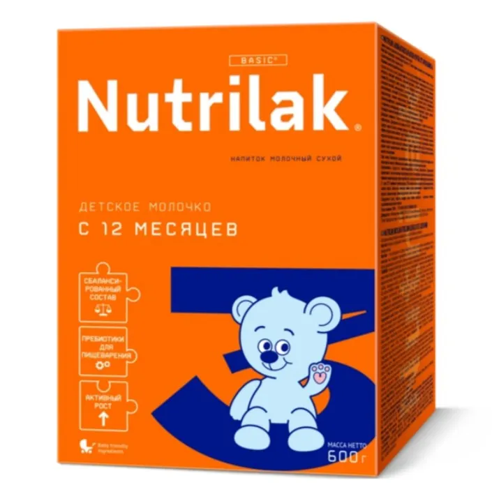 Nutrilak 3 Детский сухой молочный напиток, для детей с 12 месяцев, смесь молочная сухая, 600 г, 1 шт.