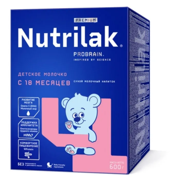 Nutrilak Premium 4 Детский сухой молочный напиток, для детей с 18 месяцев, смесь молочная сухая, 600 г, 1 шт.