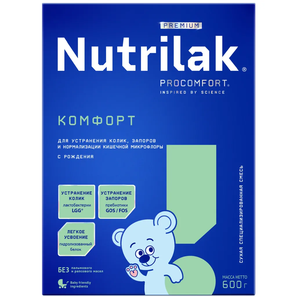 Nutrilak Premium Комфорт Смесь сухая специализированная, для детей с рождения, смесь сухая, для устранения колик, запоров, 600 г, 1 шт.