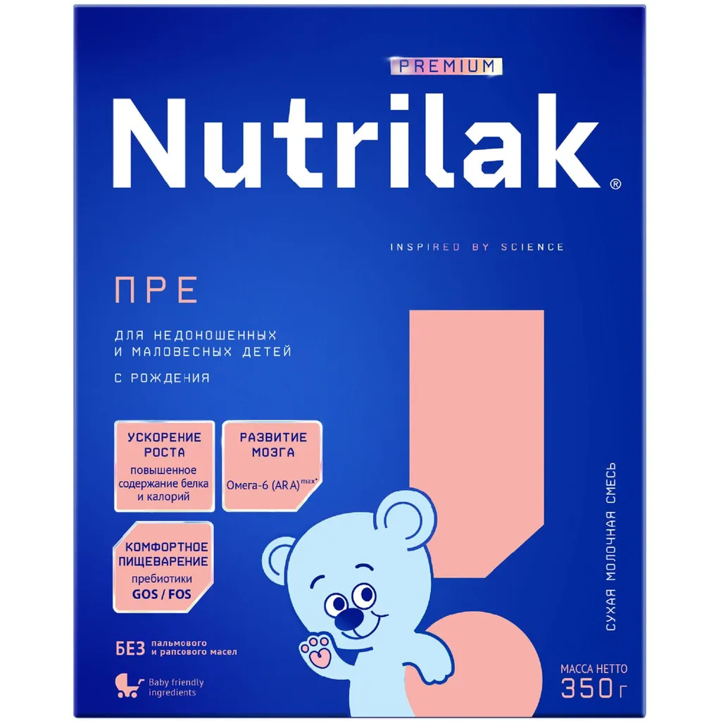 Nutrilak Premium ПРЕ Смесь молочная сухая, для недоношенных и маловесных детей, смесь молочная сухая, для детей с рождения, 350 г, 1 шт.