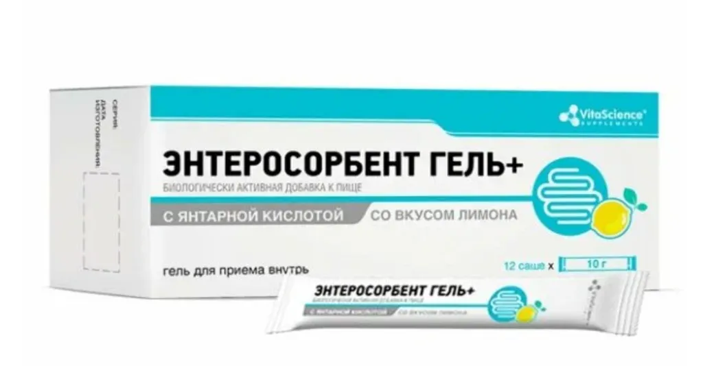 Vitascience Энтеросорбент гель+, стик - пакет, со вкусом лимона, 12 шт.