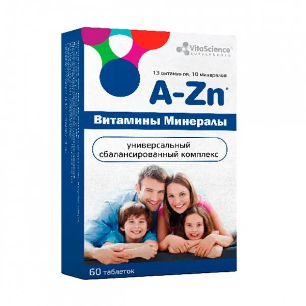 Vitascience Витаминно-минеральный комплекс от A до Zn, таблетки покрытые оболочкой, 60 шт.