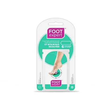 Foot Expert пластырь гидроколлоидный, 2х6см, пластырь, от влажных мозолей, 6 шт.